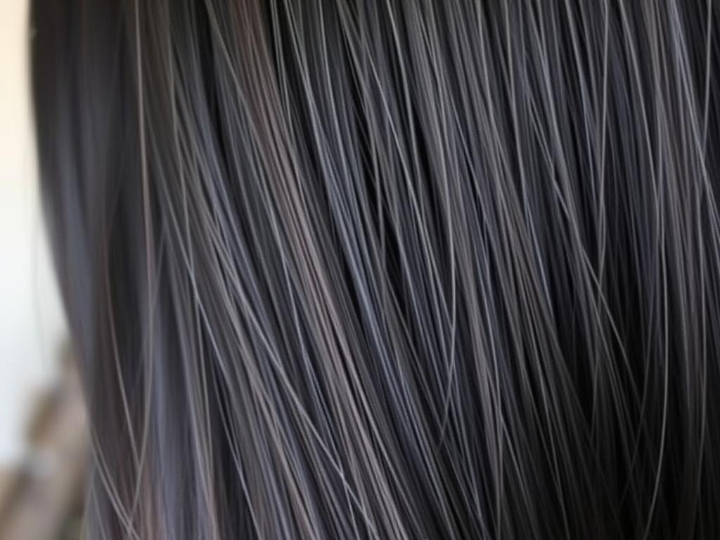 Black hair with fine espresso babylights for subtle dimension Black hair with fine espresso babylights for subtle dimension