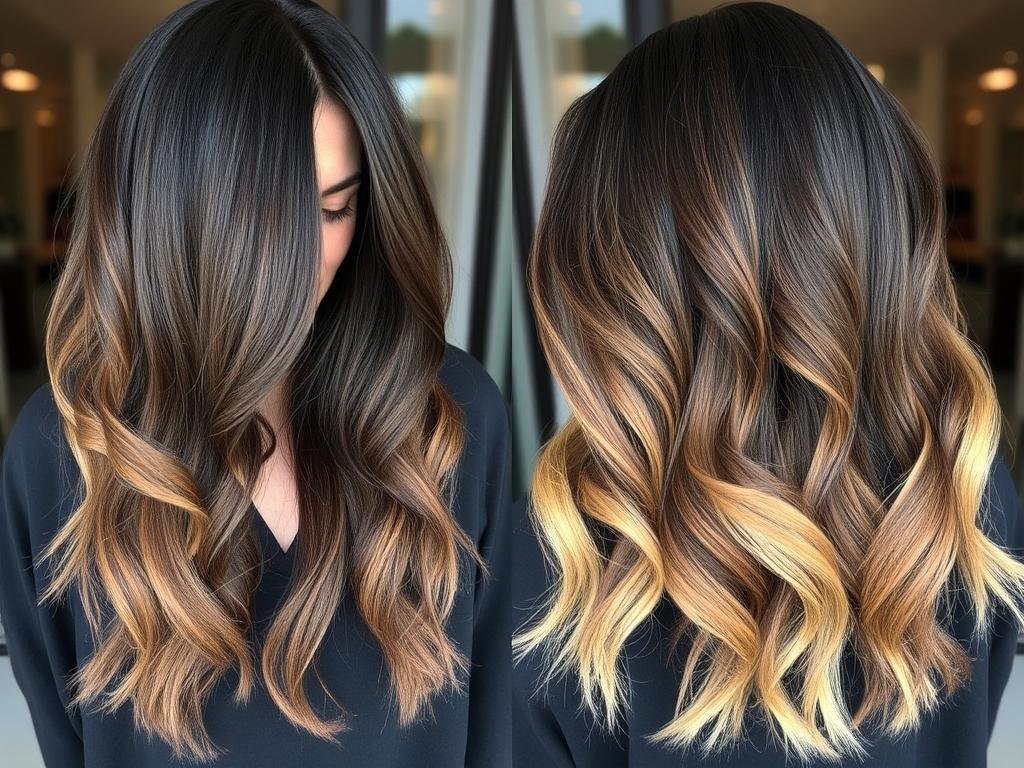 Black hair with mocha to honey ombré gradient Black hair with mocha to honey ombré gradient