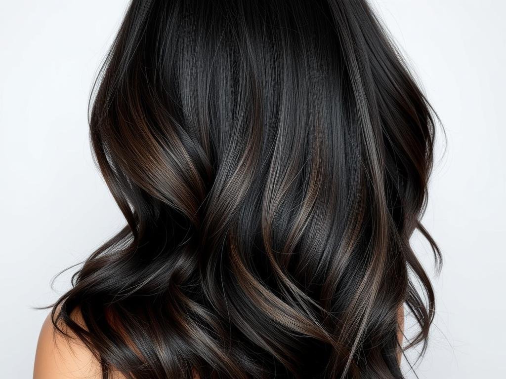 Black hair with ombré balayage effect Black hair with ombré balayage effect