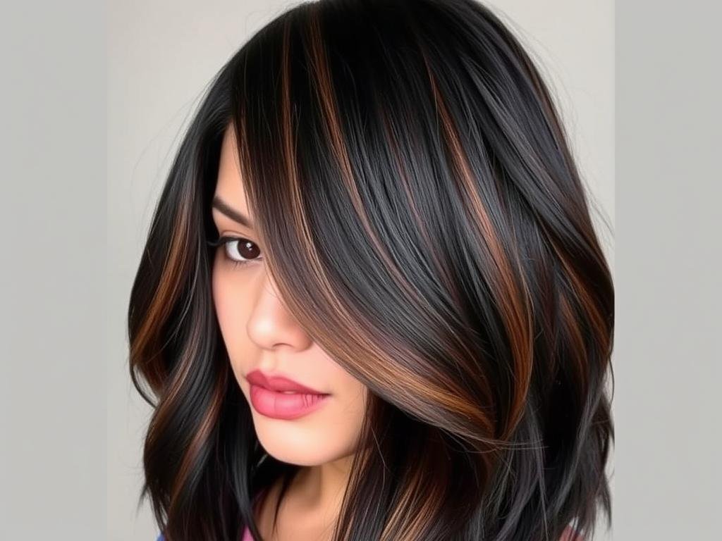 Black hair with only face-framing highlights for low-maintenance impact Black hair with only face-framing highlights for low-maintenance impact