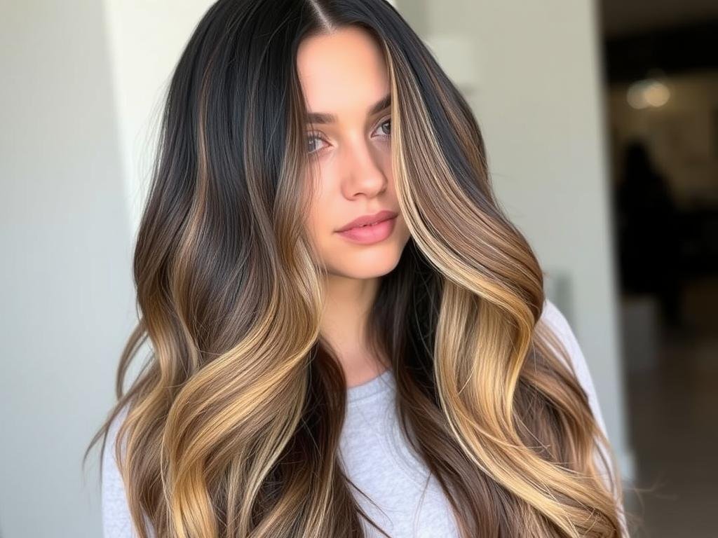 Black hair with subtle caramel sombré effect Black hair with subtle caramel sombré effect