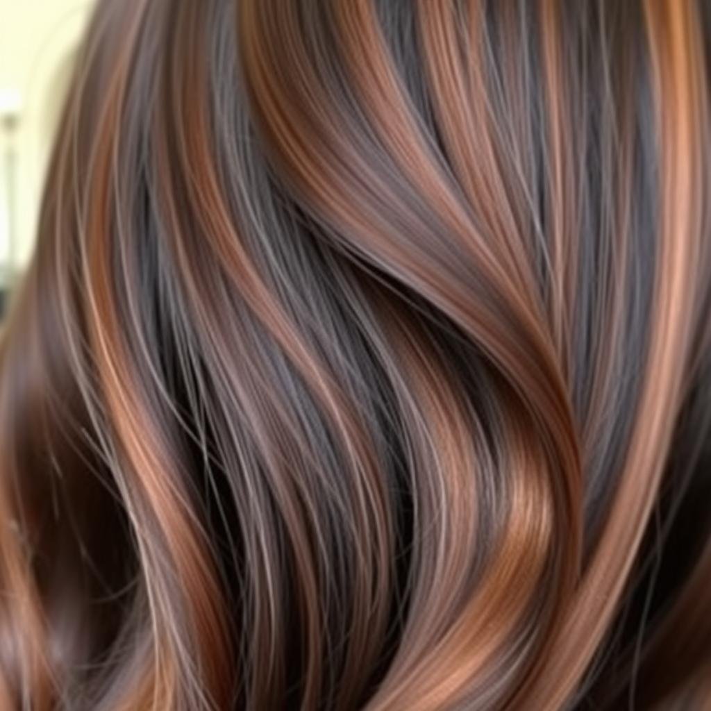 Black hair with subtle chestnut highlights Black hair with subtle chestnut highlights