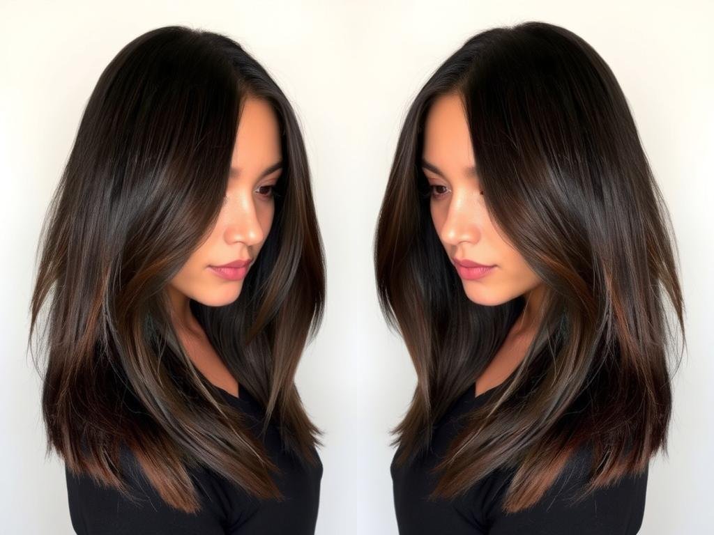 Black hair with subtle mocha balayage Black hair with subtle mocha balayage