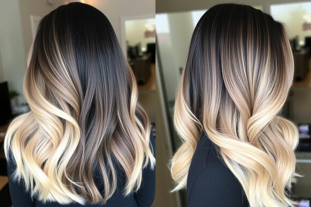 Black to blonde ombré with dramatic transition