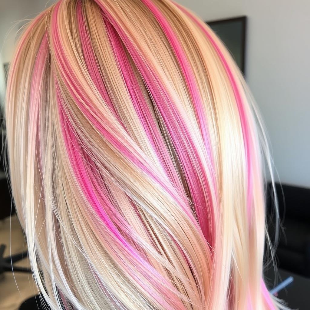 Blonde hair with pink peekaboo highlights Blonde hair with pink peekaboo highlights