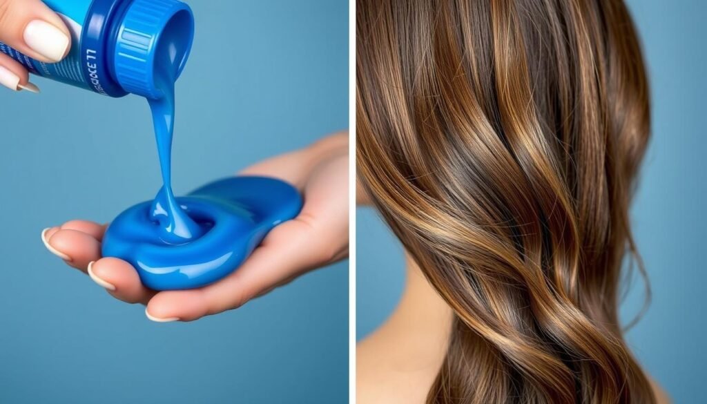 Blue shampoo for neutralizing brassiness in brunette hair