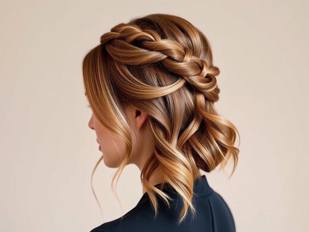 Braided crown with loose waves formal hairstyle for thin hair