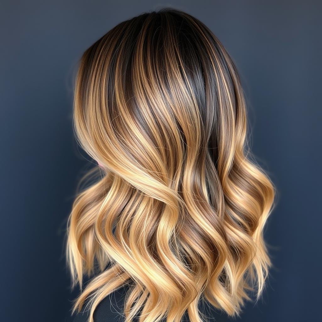 Bronde balayage on dark brunette hair with dramatic dimension