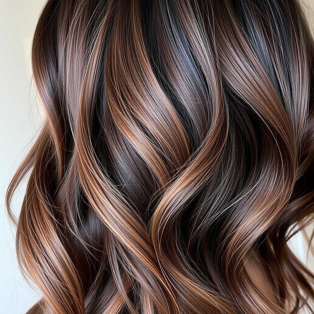 Cherry cola hair styled in loose waves showing dimension and movement Cherry cola hair styled in loose waves showing dimension and movement