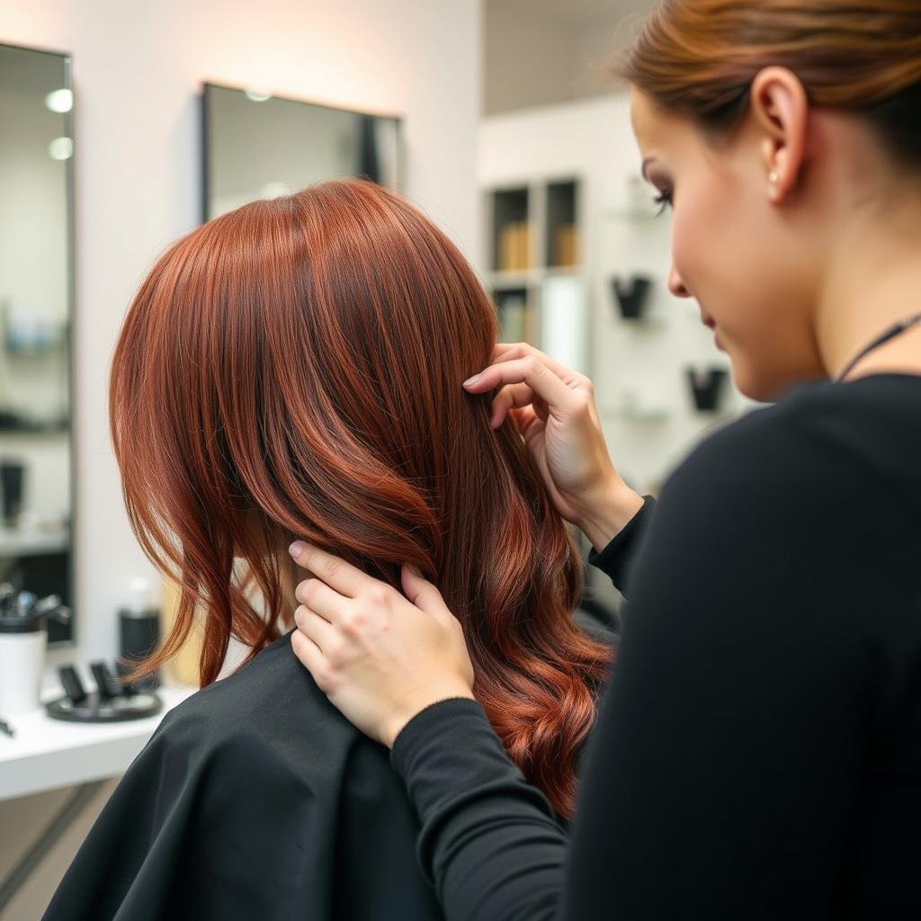Cherry red hair touch-up appointment at salon Cherry red hair touch-up appointment at salon