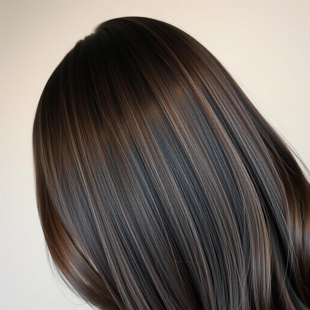 Chocolate brown babylights throughout black hair