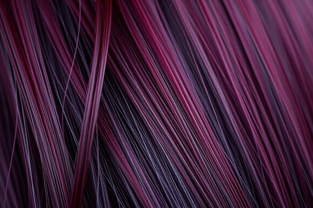 Close-up of black cherry hair color with deep purple-red tones Close-up of black cherry hair color with deep purple-red tones