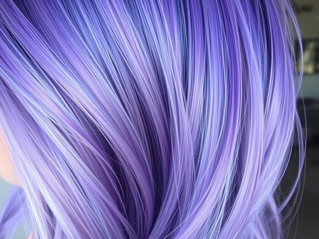 Close-up of periwinkle purple hair color with blue undertones