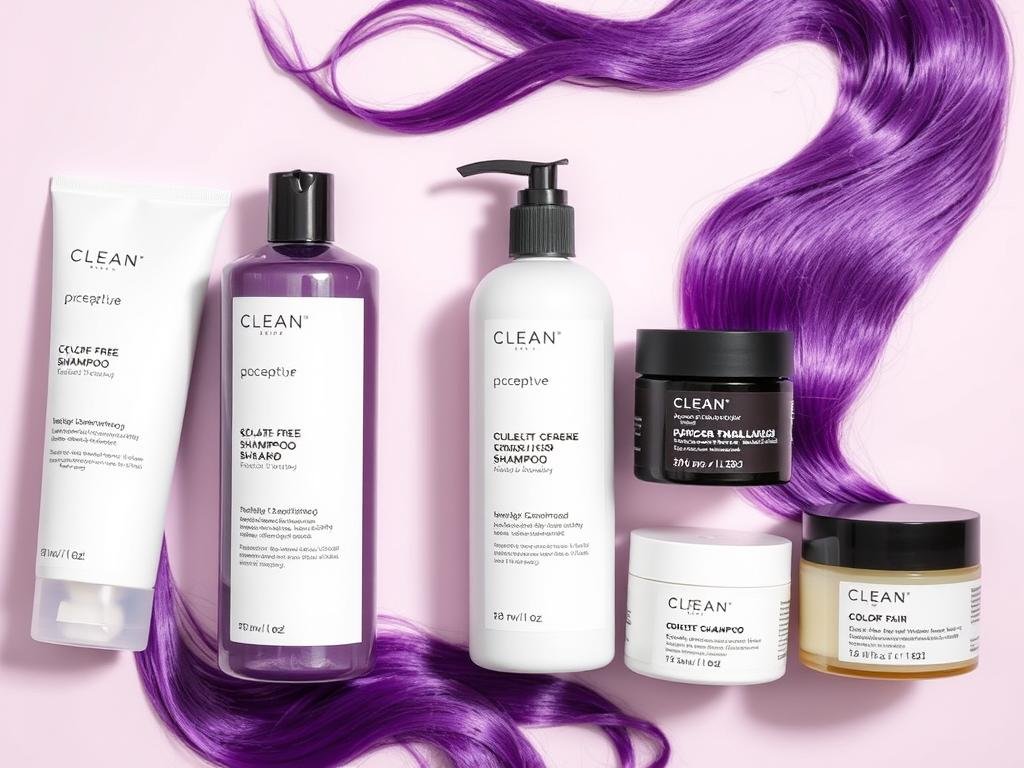 Collection of color-safe hair products for purple hair maintenance
