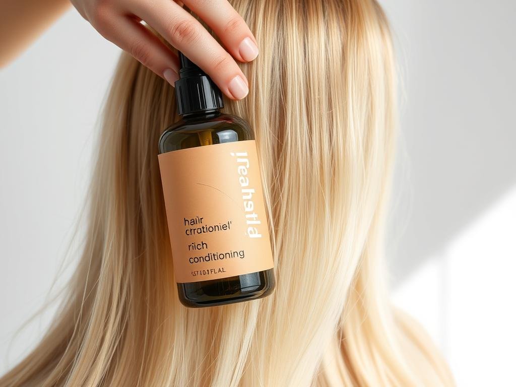 Deep conditioning treatment being applied to blonde hair