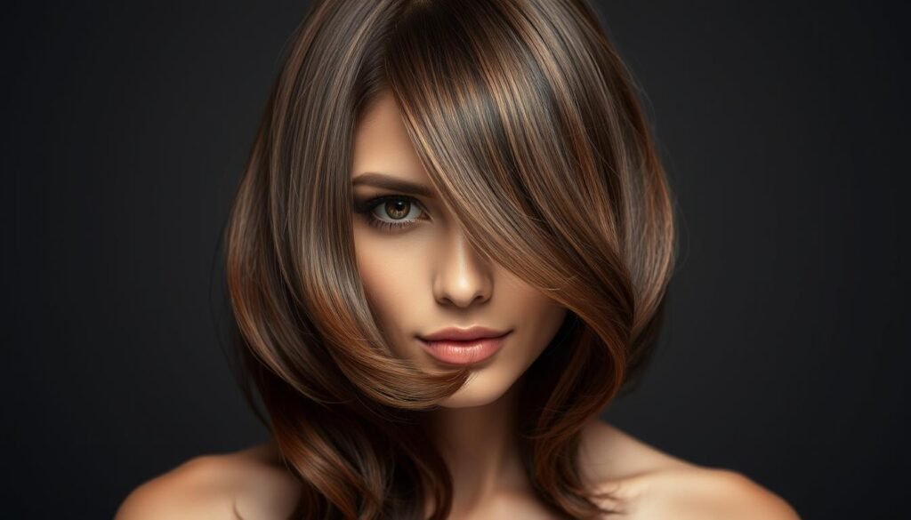 Dimensional brunette hair with volume at the roots to enhance color depth