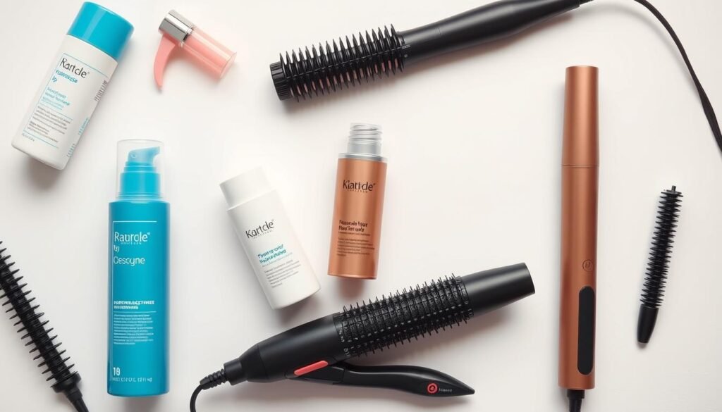 Display of volumizing hair products for thin hair Display of volumizing hair products for thin hair