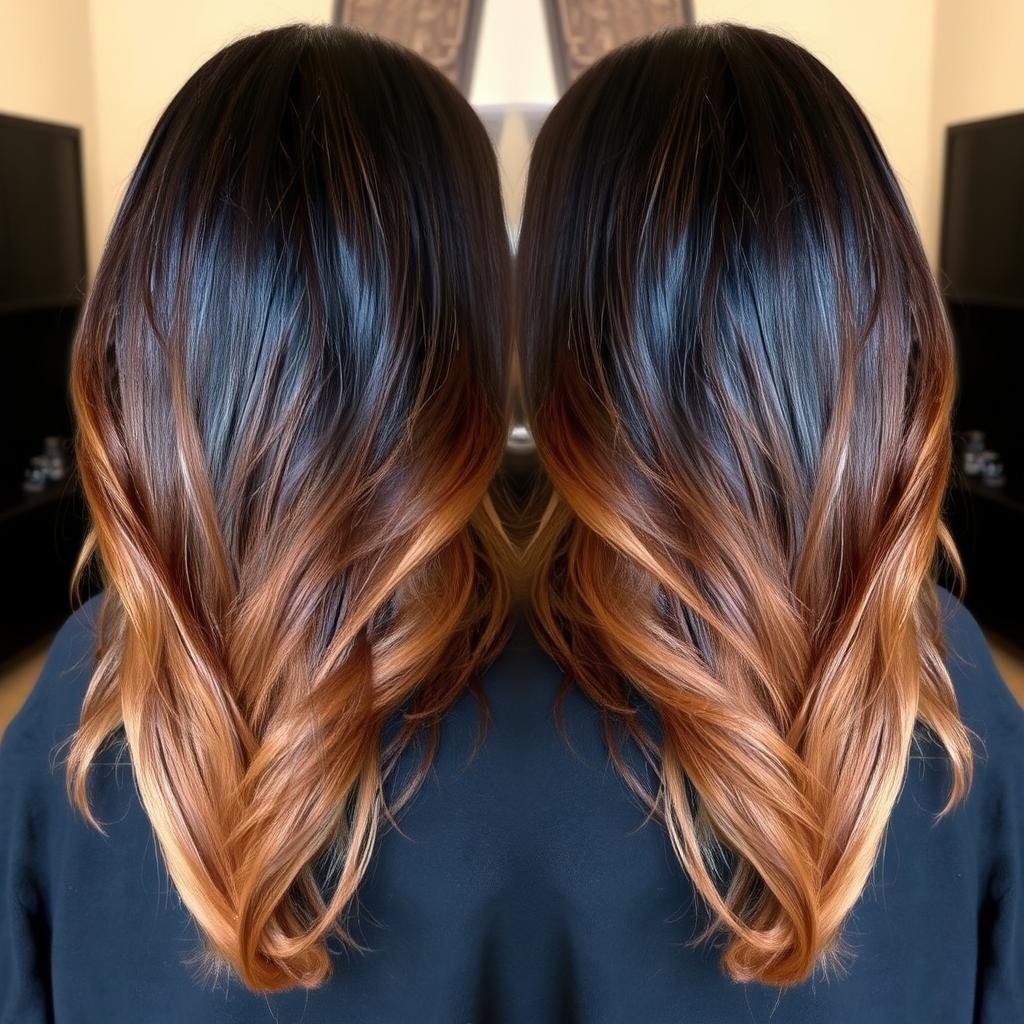 Dramatic caramel ombré on black hair