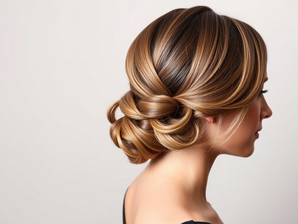 Elegant textured low chignon formal hairstyle for thin hair