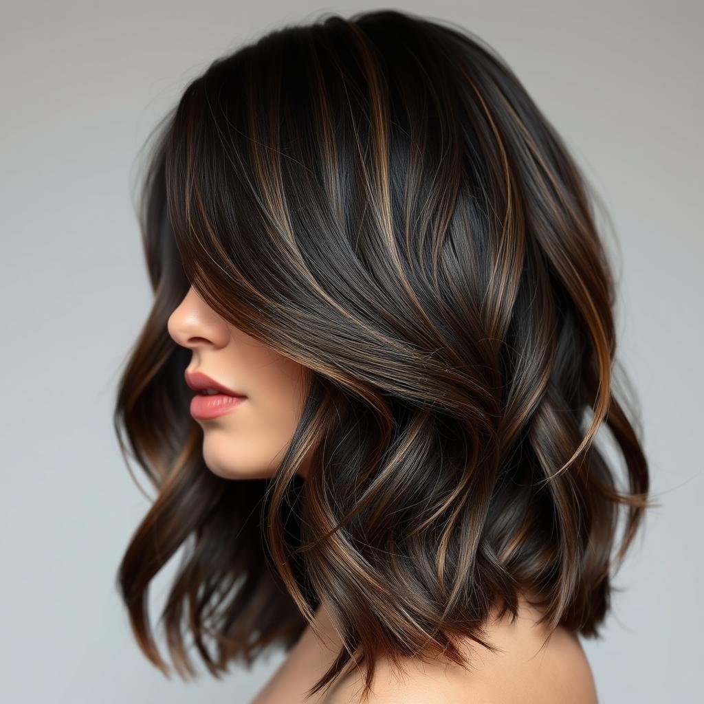 Espresso brunette with subtle caramel ribbons for dimension