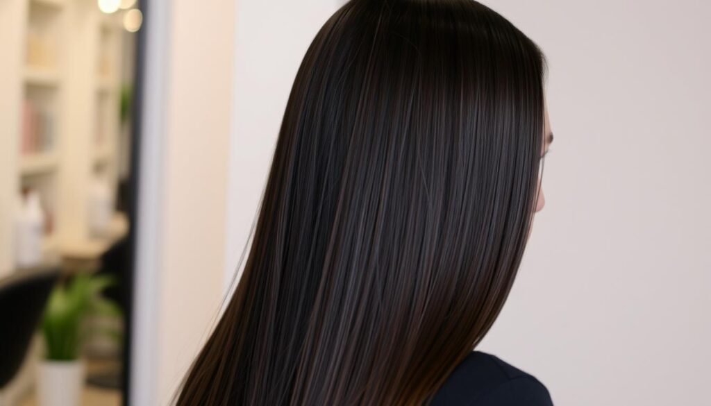 Espresso dark chocolate balayage on straight black hair