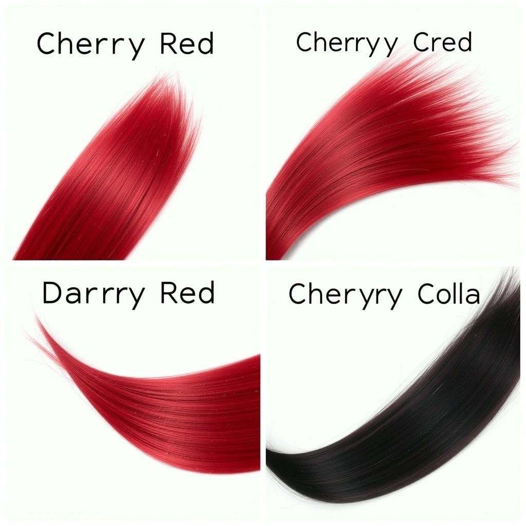 Four different shades of cherry red hair color swatches showing the variety within this color family