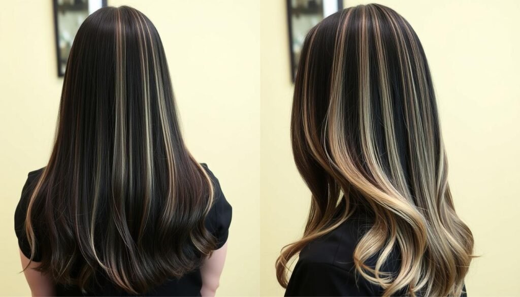Gradual transition from black to blonde highlights