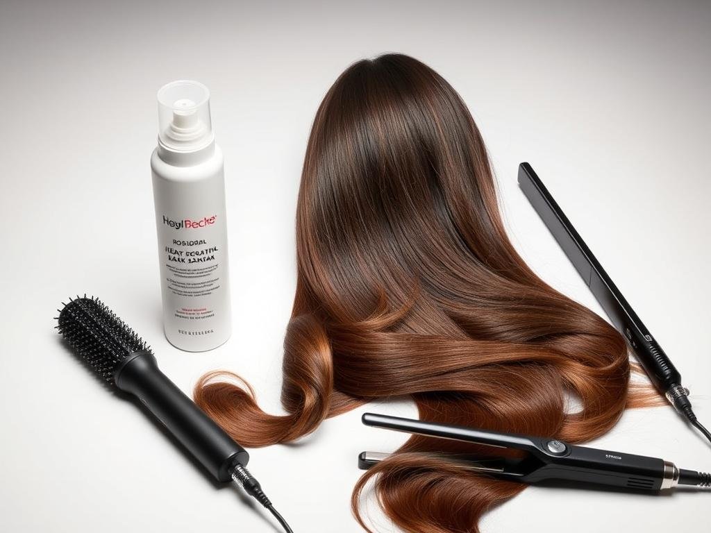 Heat styling tools and protectants for dimensional dark brown hair