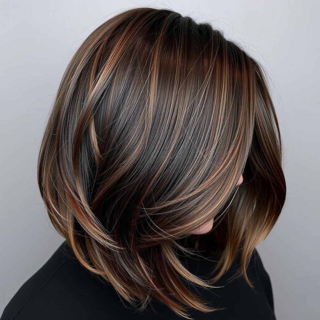 Mocha dimension on dark brunette lob haircut