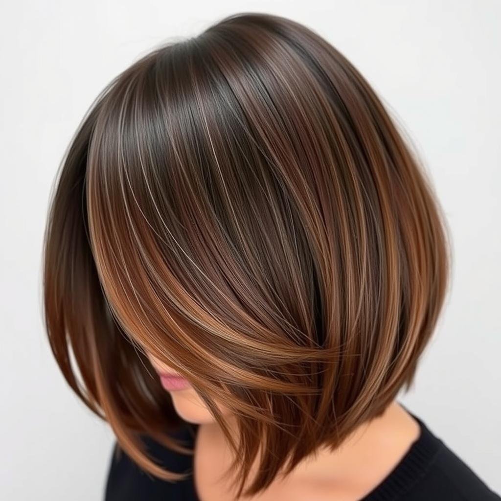 Mushroom brown dimension on dark brunette bob