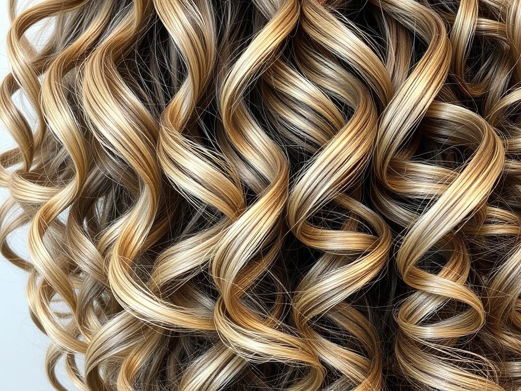 Pintura highlighting technique on curly hair showing individual curl definition