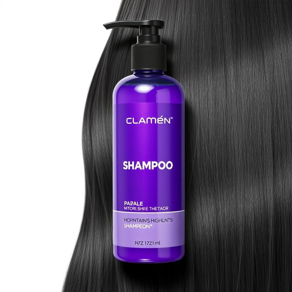Purple shampoo bottle for maintaining highlights in black hair