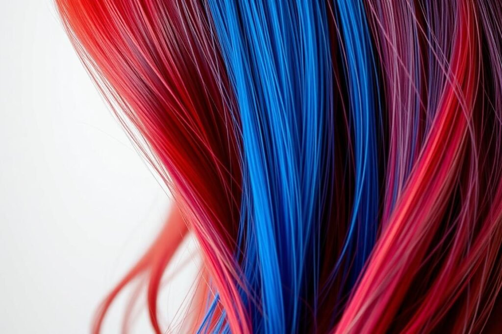 Red hair with blue peekaboo highlights Red hair with blue peekaboo highlights