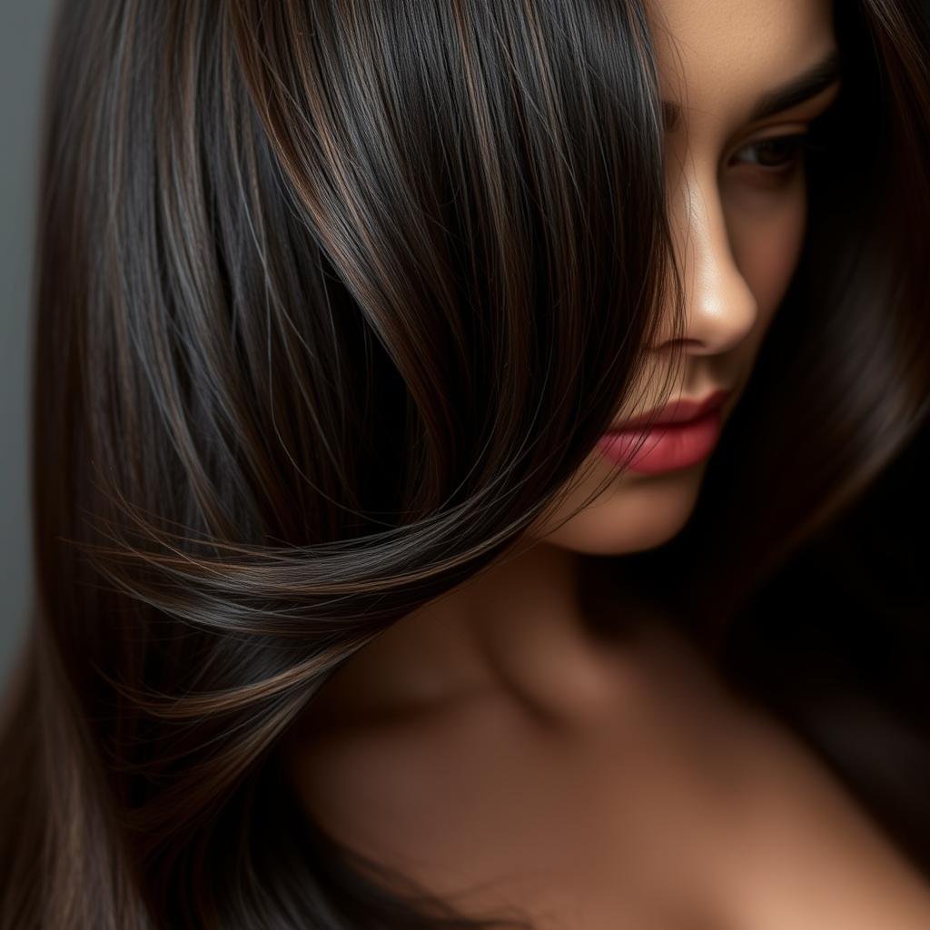 Subtle dimension on nearly-black brunette hair