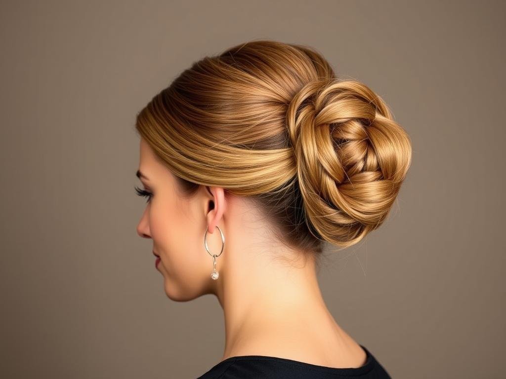Voluminous crown bun formal hairstyle for thin hair