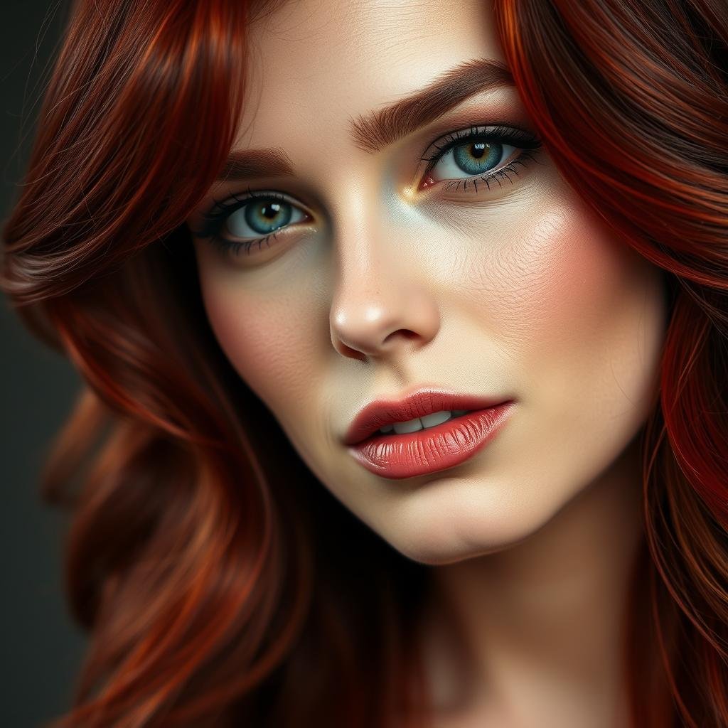 Woman with auburn deep red hair color showing copper-red tones