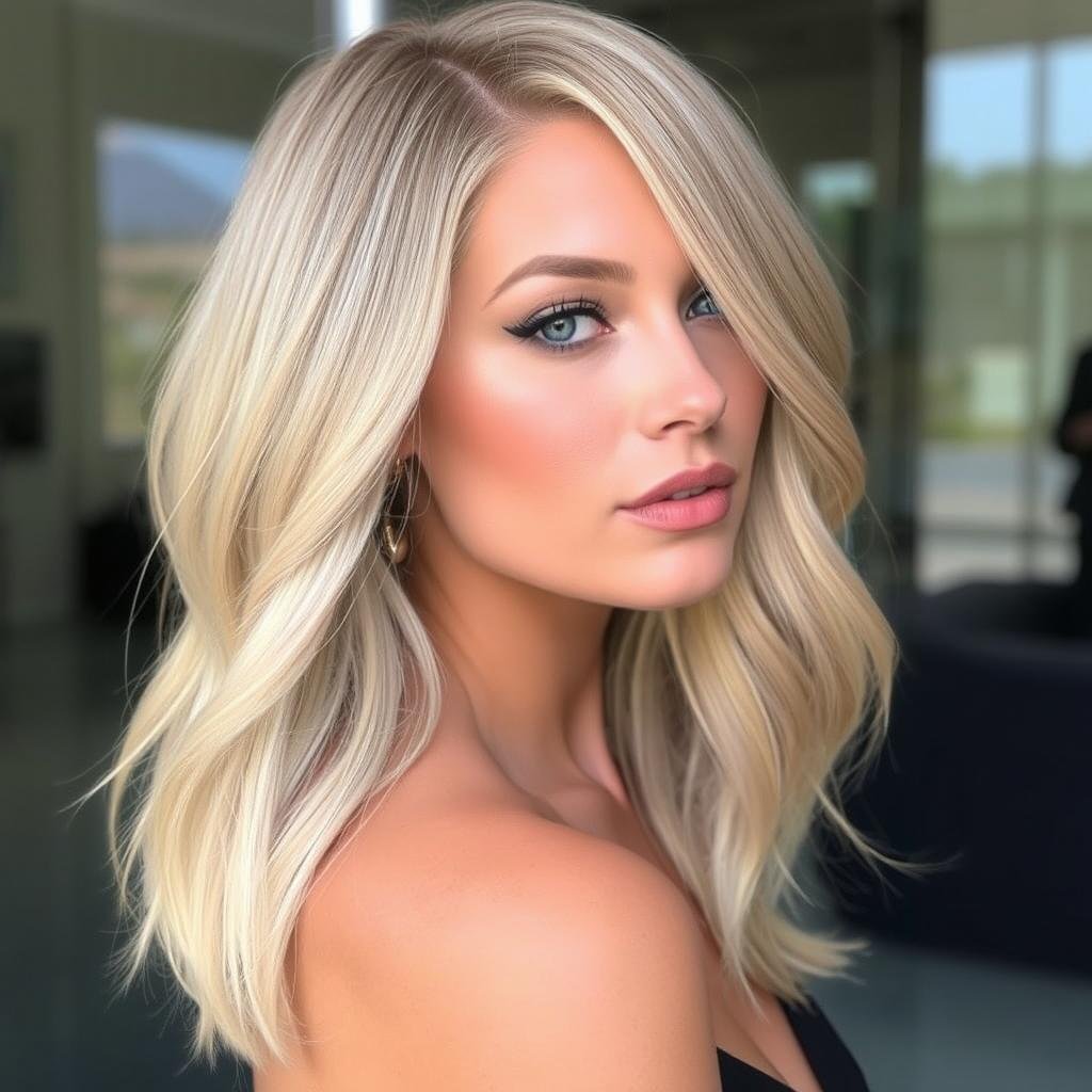 Woman with beige blonde hair showing neutral undertones Woman with beige blonde hair showing neutral undertones