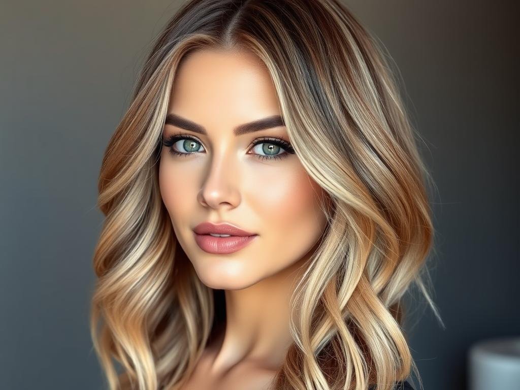 Woman with blonde balayage showing hand-painted highlights