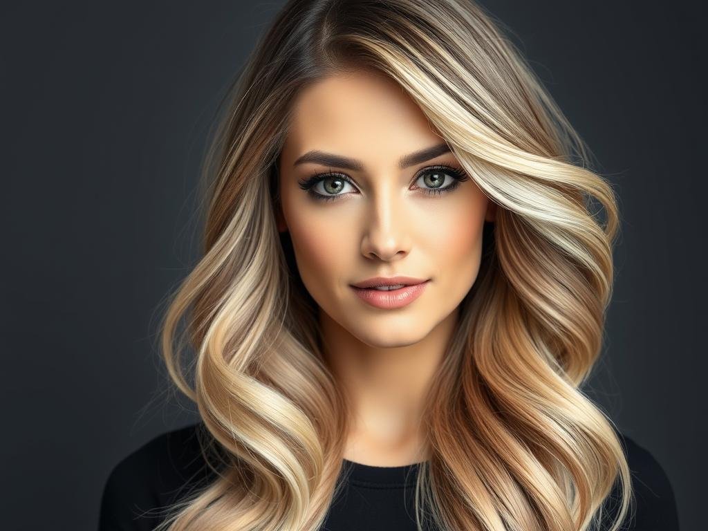 Woman with blonde ombré showing dark roots transitioning to light ends