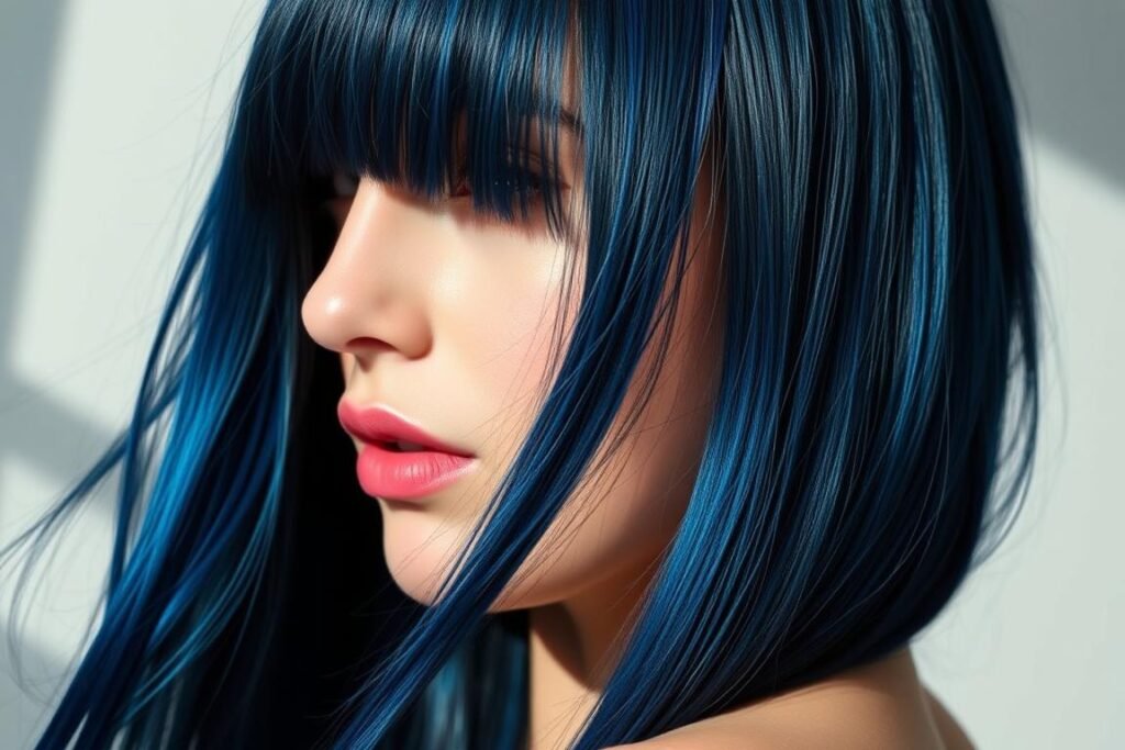 Woman with blue-black hair showing cool undertones
