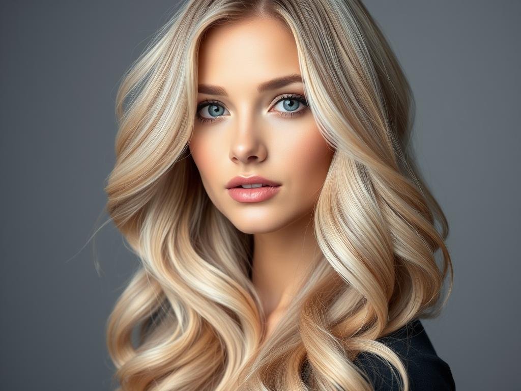 Woman with champagne blonde hair showing light blonde with subtle warm undertones