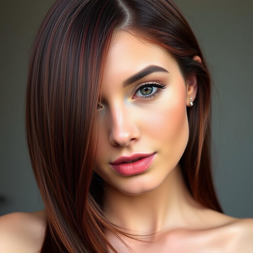 Woman with cherry cola deep red hair color showing rich brown-red tones