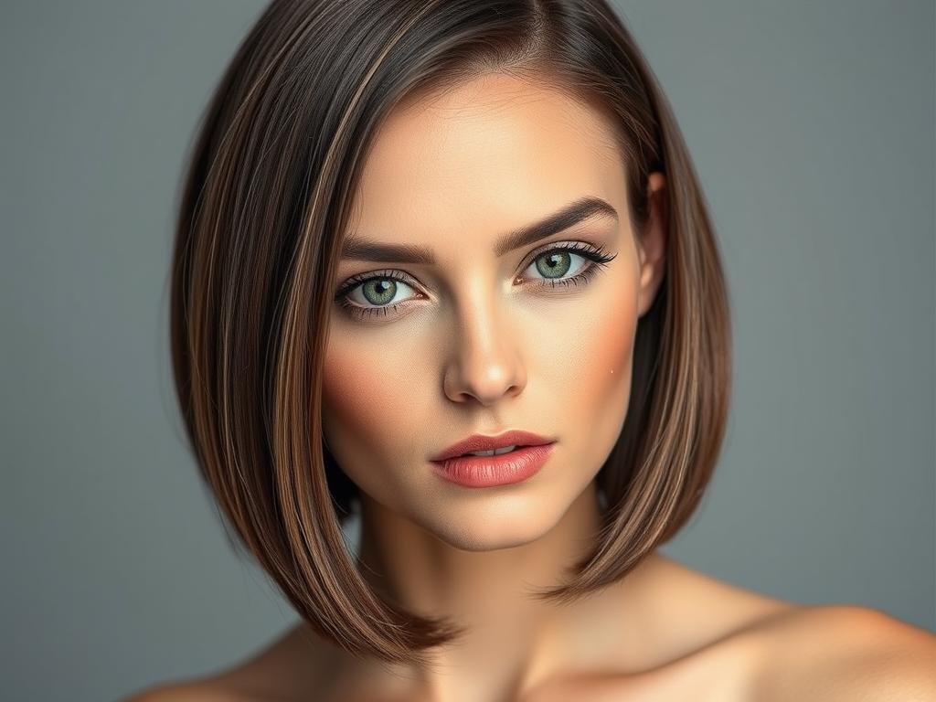 Woman with cool skin tone and ash brown dark hair color that complements her complexion Woman with cool skin tone and ash brown dark hair color that complements her complexion