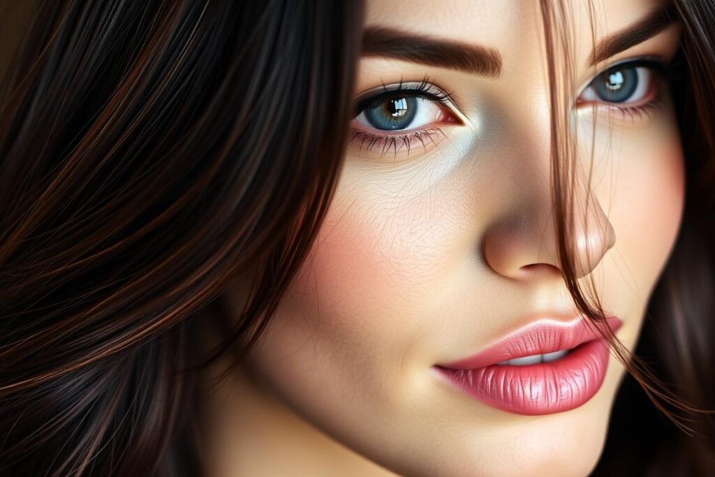 Woman with dark chocolate cherry hair color showing subtle red tones