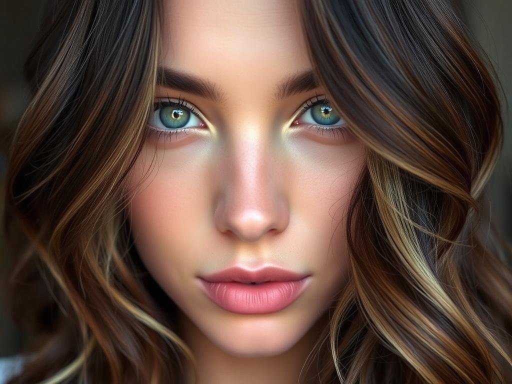 Woman with dark hair featuring money piece highlight framing face