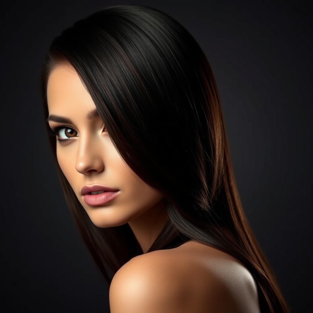 Woman with espresso brown hair showing deep, dark tones Woman with espresso brown hair showing deep, dark tones