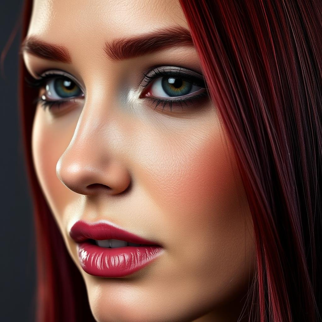 Woman with garnet deep red hair color showing jewel-toned richness