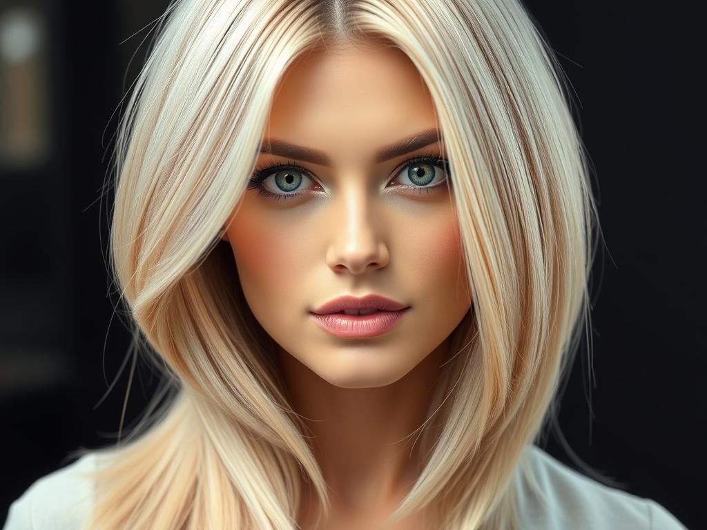 Woman with global blonde showing all-over consistent blonde color