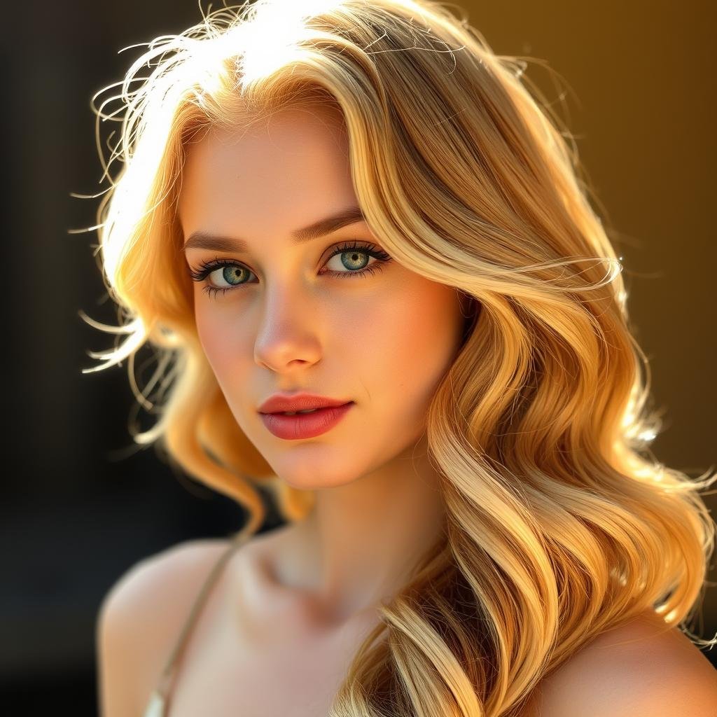 Woman with golden blonde hair in sunlight Woman with golden blonde hair in sunlight