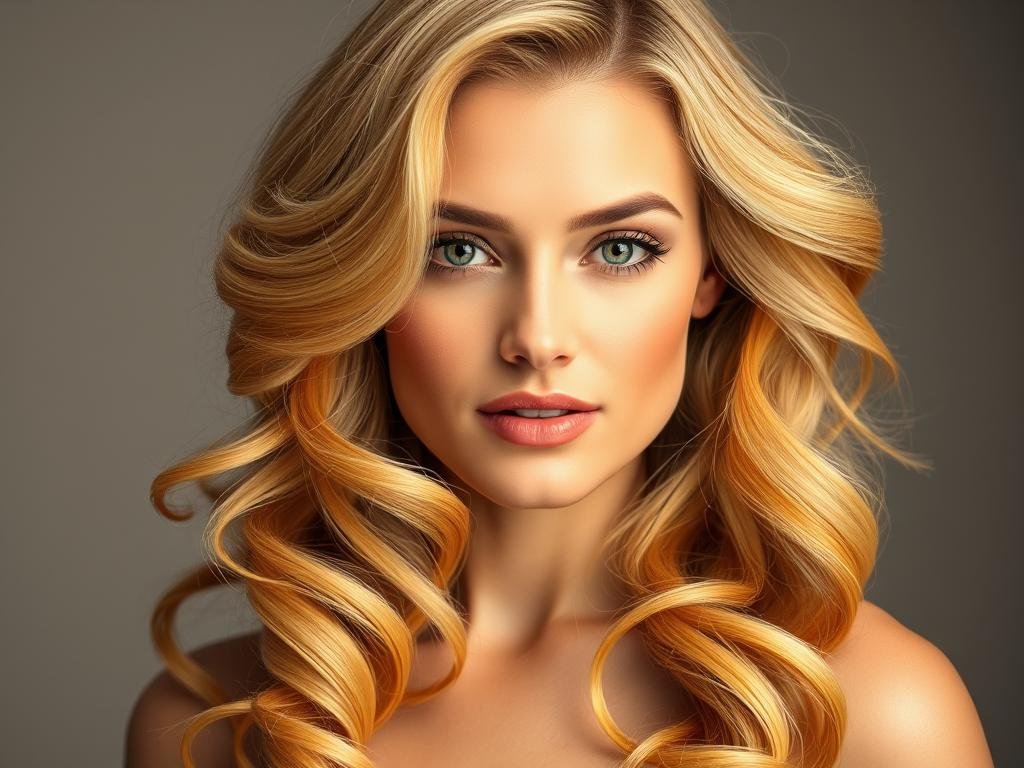 Woman with golden blonde hair showing warm medium blonde with yellow undertones